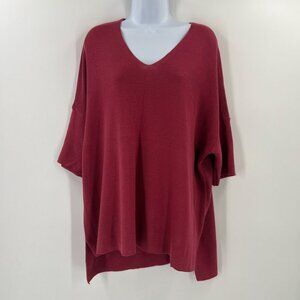 MarlaWynne Women's Large Red‎ V-Neck Ribbed Knit Sweater Dolman Sleeve